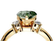 3 Stone Engagement Ring Setting for Fancy Green Heart-Shaped Center with Wide Plain Band and Prong Head in Yellow Gold