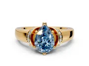 Solitaire Engagement Ring Setting for Fancy Blue Pear-Shaped Center with Wide Band, Pave Collar and Prong Head in Yellow Gold