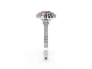 Halo Engagement Ring Setting for Fancy Pink Round Cut Center with Milgrain Frame, Pave Band and Prong Head in Sterling Silver