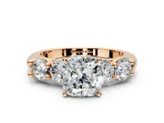 5 Stone Engagement Ring Setting for Cushion Cut Center with Graduated Accents and Prong Head in Rose Gold