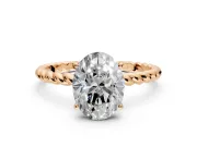Solitaire Engagement Ring Setting for Oval Center with Plain Twisted Rope Band and Prong Head in Rose Gold