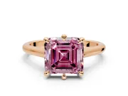 Solitaire Engagement Ring Setting for Fancy Pink Asscher Cut Center with Cathedral Band and Prong Head in Rose Gold