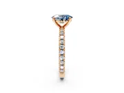 Solitaire Engagement Ring Setting for Fancy Blue Oval Center with Fine Pave Band and Claw Prong Head in Rose Gold