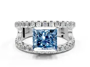 Solitaire Engagement Ring Setting for Fancy Blue Princess Cut Center with Wide-Open Split Shank and Prong Head in Sterling Silver