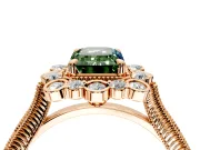 Milgrain Halo Engagement Ring Setting for Fancy Green Emerald Cut Center with Bezel Point Accents and Prong Head in Rose Gold