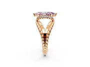 Halo Engagement Ring Setting for Fancy Pink Marquise Center with Rope Twist Split Shank and Prong Head in Rose Gold