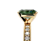 Milgrain Pave Engagement Ring Setting for Fancy Green Emerald Cut Center with Accent Band and Prong Head in Yellow Gold