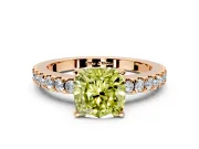 Solitaire Engagement Ring Setting for Fancy Yellow Cushion Cut Center with Single Row Accent Band and Prong Head in Rose Gold