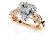 Solitaire Engagement Ring Setting for Heart-Shaped Center with Accented Twist Band and Leaf Prong Head in Rose Gold
