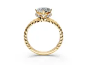 Halo Engagement Ring Setting for Heart-Shaped Center with Rope Twist Split Shank and Prong Head in Yellow Gold