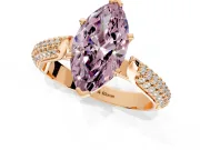 Solitaire Engagement Ring Setting for Fancy Pink Marquise Center with Multi-Row Accents and Prong Head in Rose Gold