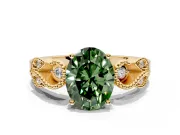 Leaf Engagement Ring Setting for Fancy Green Oval Center with Milgrain Accent Band and Prong Head in Yellow Gold