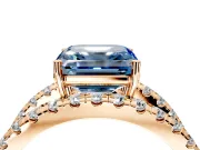 Solitaire Engagement Ring Setting for Fancy Blue Asscher Cut Center with Wide-Open Split Shank and Prong Head in Rose Gold