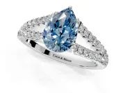Solitaire Engagement Ring Setting for Fancy Blue Pear-Shaped Center with Pave Split Shank and Prong Head in White Gold