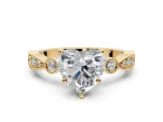 Solitaire Engagement Ring Setting for Heart-Shaped Center with Milgrain Bezel Accents and Prong Head in Yellow Gold