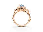 Halo Engagement Ring Setting for Fancy Blue Marquise Center with Open Scroll Shoulders and Prong Head in Rose Gold