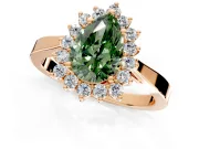 Starburst Halo Engagement Ring Setting for Fancy Green Pear-Shaped Center with Flat Cathedral Band and Prong Head in Rose Gold