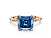 Solitaire Engagement Ring Setting for Fancy Blue Asscher Cut Center with Plain Twisted Rope Band and Prong Head in Rose Gold