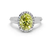 Halo Engagement Ring Setting for Fancy Yellow Oval Center with Knife Ridge Cathedral Band and Prong Head in Sterling Silver