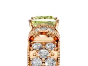 Pave Engagement Ring Setting for Fancy Yellow Princess Cut Center with Curved Accent Rows, Openwork and Prong Head in Rose Gold