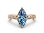 Solitaire Engagement Ring Setting for Fancy Blue Marquise Center with Engraved Pave Band and Prong Head in Rose Gold