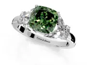 Solitaire Engagement Ring Setting for Fancy Green Cushion Cut Center with Marquise Flower Shoulders and Prong Head in White Gold