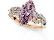 Cluster Engagement Ring Setting for Fancy Pink Marquise Center with 2-Row Shoulder Clusters and Prong Head in Rose Gold