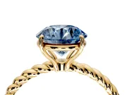 Solitaire Engagement Ring Setting for Fancy Blue Round Cut Center with Plain Twisted Rope Band and Prong Head in Yellow Gold
