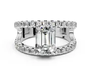 Solitaire Engagement Ring Setting for Emerald Cut Center with Wide-Open Split Shank and Prong Head in Platinum