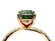 Solitaire Engagement Ring Setting for Fancy Green Radiant Cut Center with Micro Pave Band and Prong Head in Yellow Gold