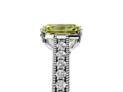 Solitaire Engagement Ring Setting for Fancy Yellow Emerald Cut Center with Engraved Pave Band and Prong Head in Sterling Silver