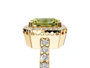 Halo Engagement Ring Setting for Fancy Yellow Emerald Cut Center with Inner Milgrain Border and Prong Head in Yellow Gold