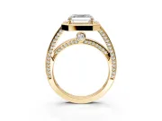Halo Engagement Ring Setting for Asscher Cut Center with Framed Halo, Pave Band and Prong Head in Yellow Gold