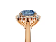 Starburst Halo Engagement Ring Setting for Fancy Blue Cushion Cut Center with Thin Round-Wire Band and Prong Head in Rose Gold
