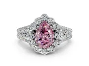 Halo Engagement Ring Setting for Fancy Pink Pear-Shaped Center with Two-Strand Split Shank and Prong Head in Platinum
