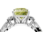3 Stone Engagement Ring Setting for Fancy Yellow Princess Cut Center with Pave Split Shank and Prong Head in White Gold
