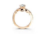 Solitaire Engagement Ring Setting for Pear-Shaped Center with Pave Bypass Twist Band and Prong Head in Rose Gold