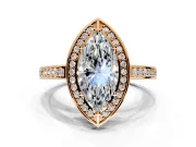 Halo Engagement Ring Setting for Marquise Center with Framed Halo, Pave Band and Prong Head in Rose Gold