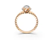 Halo Engagement Ring Setting for Marquise Center with Rope Twist Split Shank and Prong Head in Rose Gold