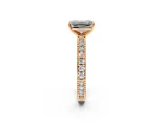 Solitaire Engagement Ring Setting for Emerald Cut Center with Milgrain-Edged Pave Band and Prong Head in Rose Gold