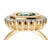 Halo Engagement Ring Setting for Fancy Green Asscher Cut Center with Milgrain Bezel Rim, Plain Band and Prong Head in Yellow Gold