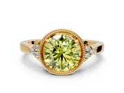 Cluster Engagement Ring Setting for Fancy Yellow Round Cut Center with Milgrain Shoulder Clusters and Prong Head in Yellow Gold