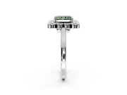 Cluster Halo Engagement Ring Setting for Fancy Green Radiant Cut Center with Milgrain Bezel Accents and Prong Head in Platinum