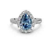 Floral Halo Engagement Ring Setting for Fancy Blue Pear-Shaped Center with Large Halo Accents and Prong Head in Platinum