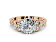 Cluster Engagement Ring Setting for Round Cut Center with Bezel Accent Clusters and Prong Head in Rose Gold