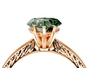 Solitaire Engagement Ring Setting for Fancy Green Heart-Shaped Center with Engraved Milgrain Band and Prong Head in Rose Gold
