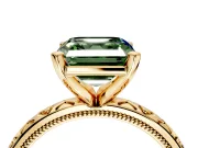 Solitaire Engagement Ring Setting for Fancy Green Asscher Cut Center with XO Engraved Band and Prong Head in Yellow Gold