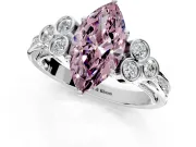 Cluster Engagement Ring Setting for Fancy Pink Marquise Center with Bezel Accent Clusters and Prong Head in White Gold