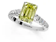 Solitaire Engagement Ring Setting for Fancy Yellow Emerald Cut Center with Partway Pave Band and Prong Head in Sterling Silver