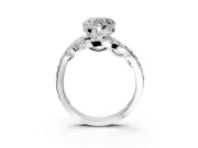 Solitaire Engagement Ring Setting for Heart-Shaped Center with Pave Bypass Twist Band and Prong Head in White Gold